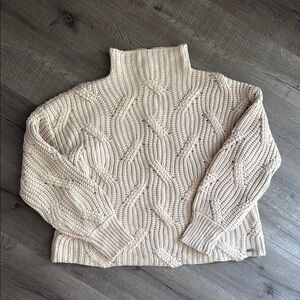 Cozy Savvi Cream Cable Turtleneck Knit Sweater